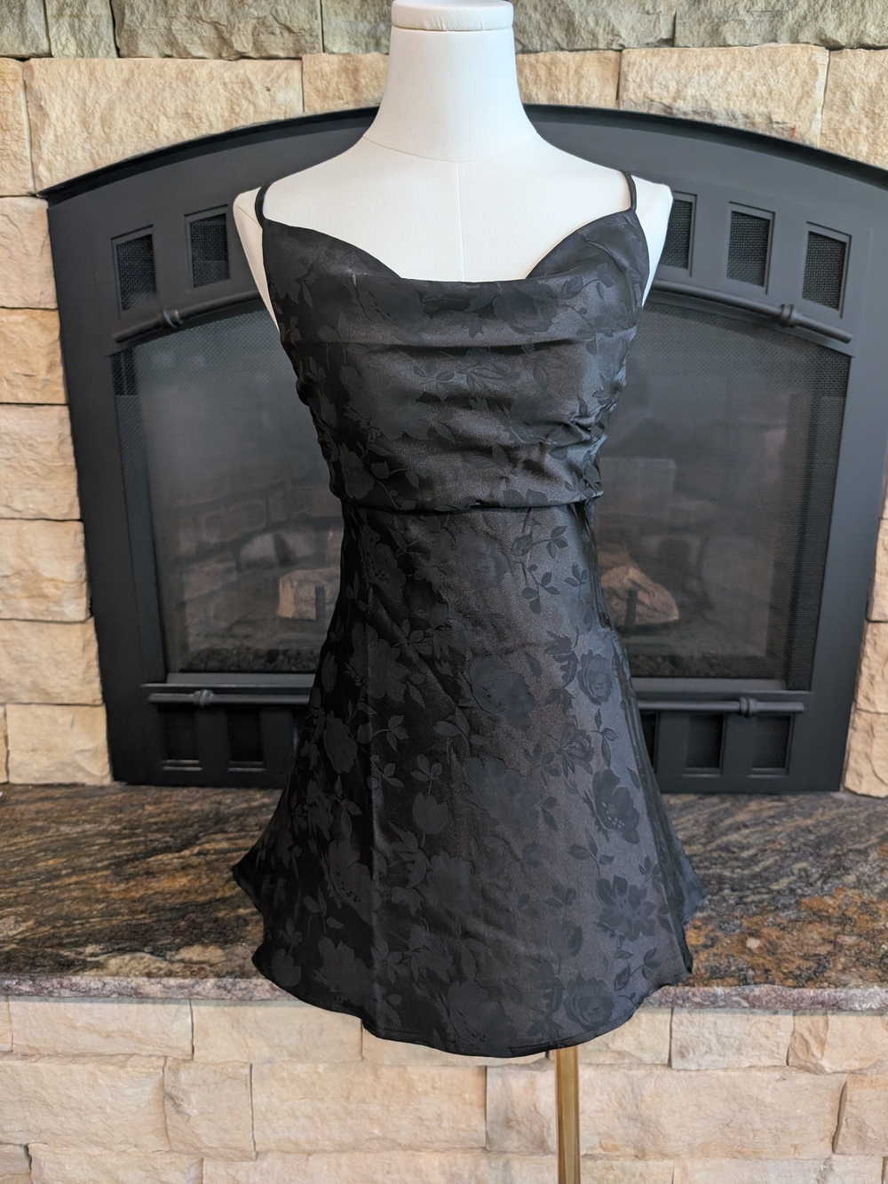 Lulu's Black Floral Jacquard Mini Slip Dress